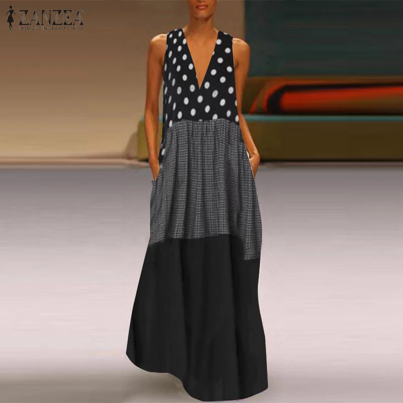 Women's Bohemian Ruffle Sundress ZANZEA Summer Sleeveless Floral Printed Maxi Long Dress Casual Loose Party Tanks Vestido