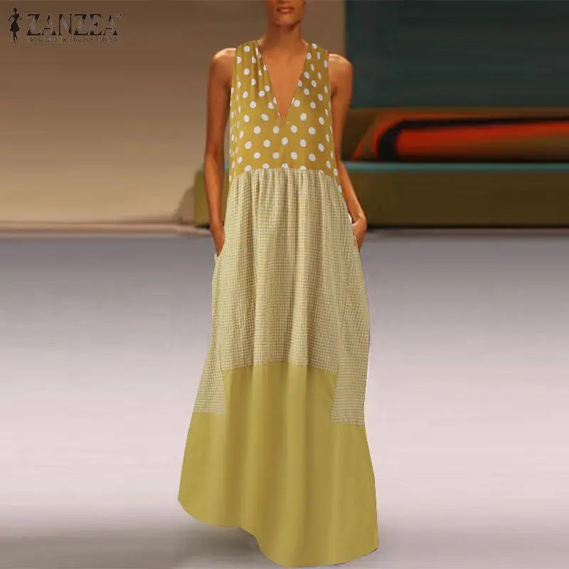 Women's Bohemian Ruffle Sundress ZANZEA Summer Sleeveless Floral Printed Maxi Long Dress Casual Loose Party Tanks Vestido